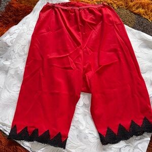 Vibrant Red lingerie shorts with Black Lace Detail vintage 60’s or 70’s small